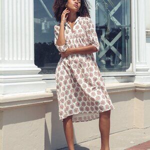 Mille Resort & Travel Saffron Dress in a coral medallion floral print.